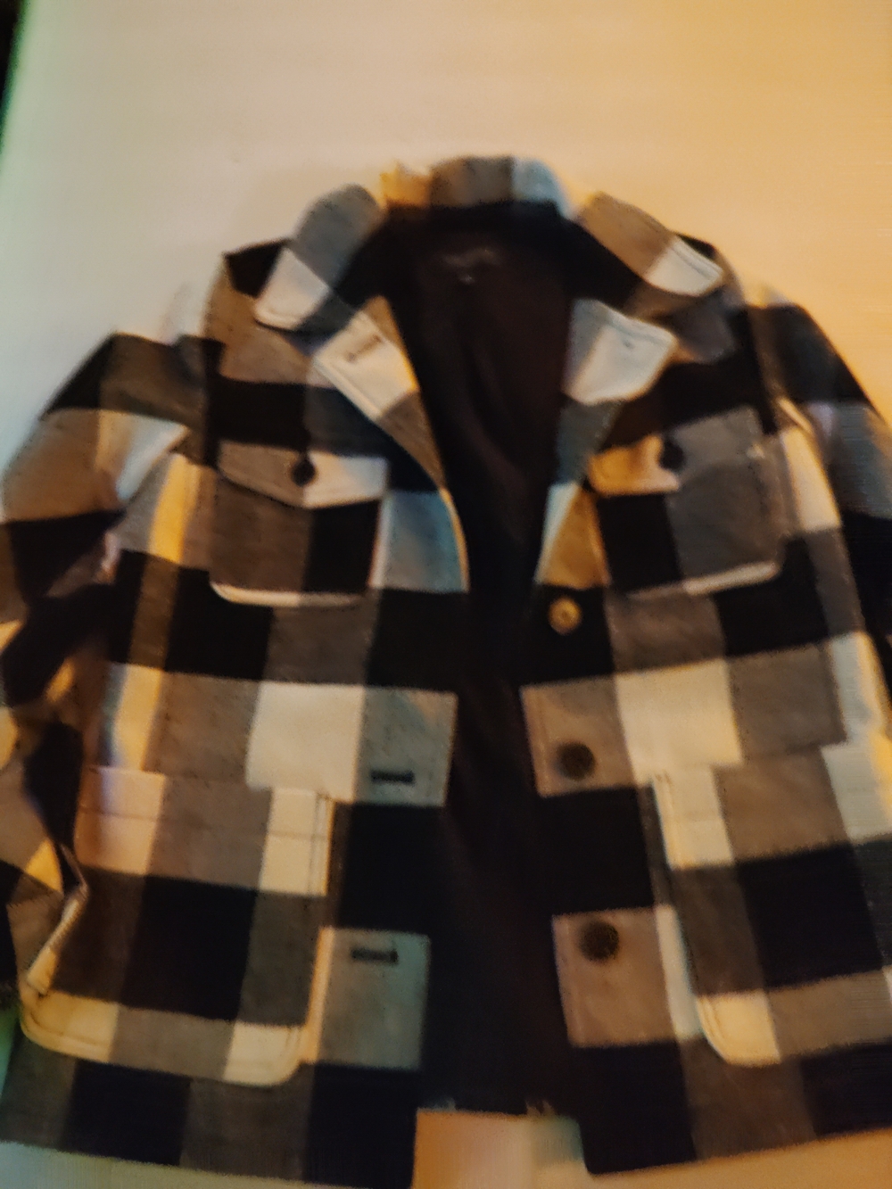 Talbots Black, Gray and White Plaid Wool Blend Jacket